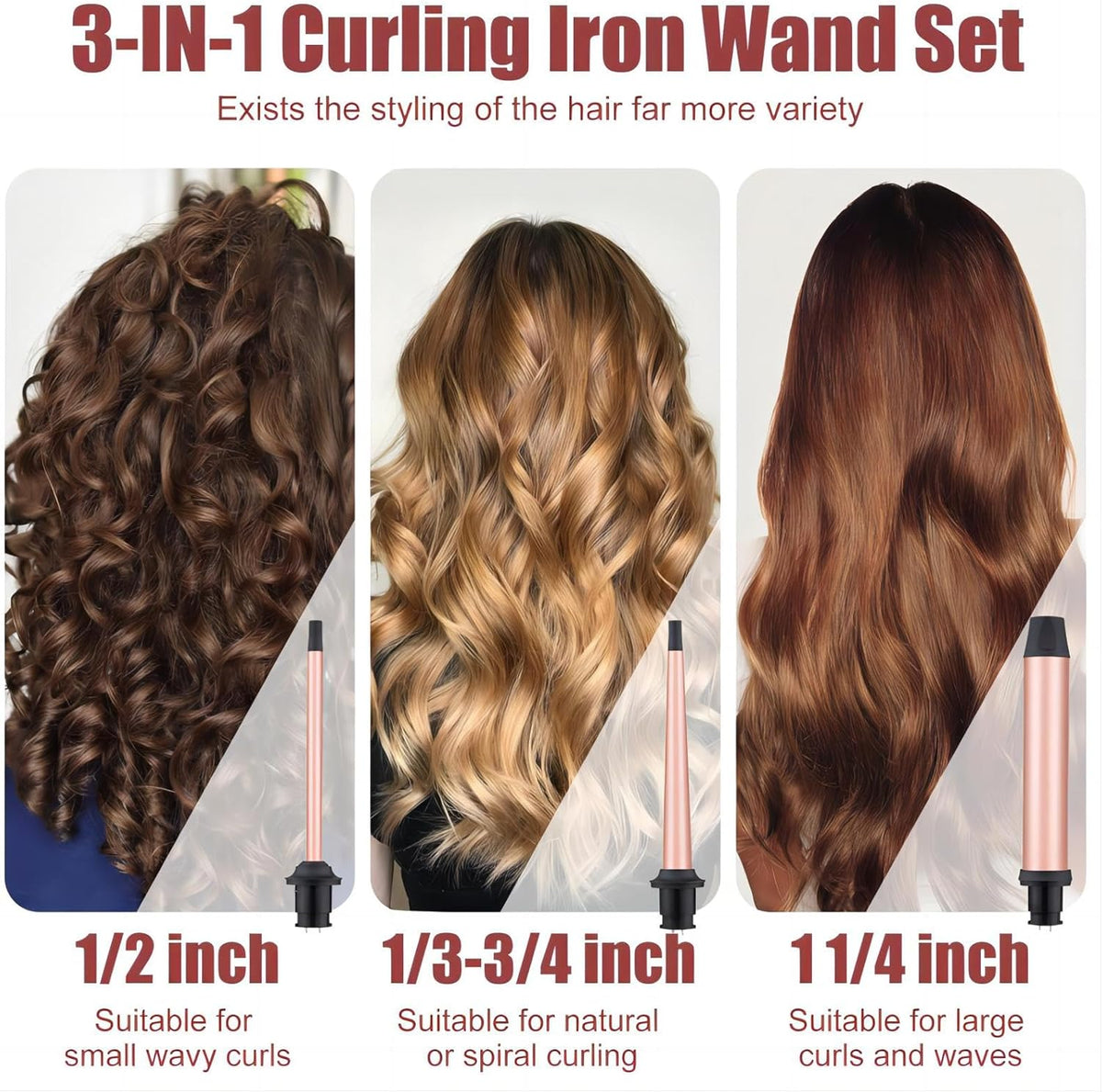 3 in 1 Curling Wand Set - SIQUER Hair Waver Curling Iron for Women with 3 Interchangable Ceramic