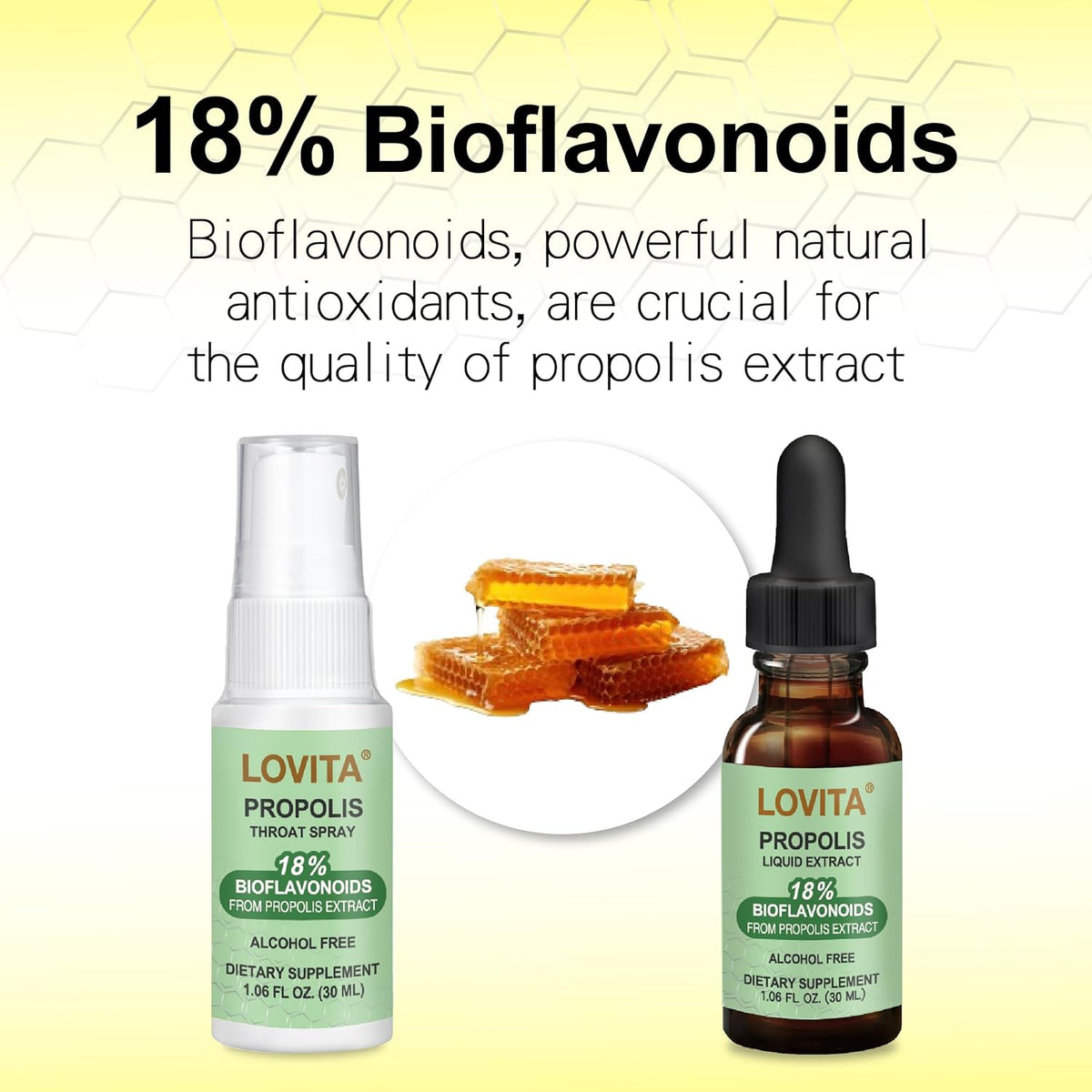 Lovita Bee Propolis Throat Spray, 18% Bioflavonoids, Alcohol-Free, Immune Support, Throat Soothing