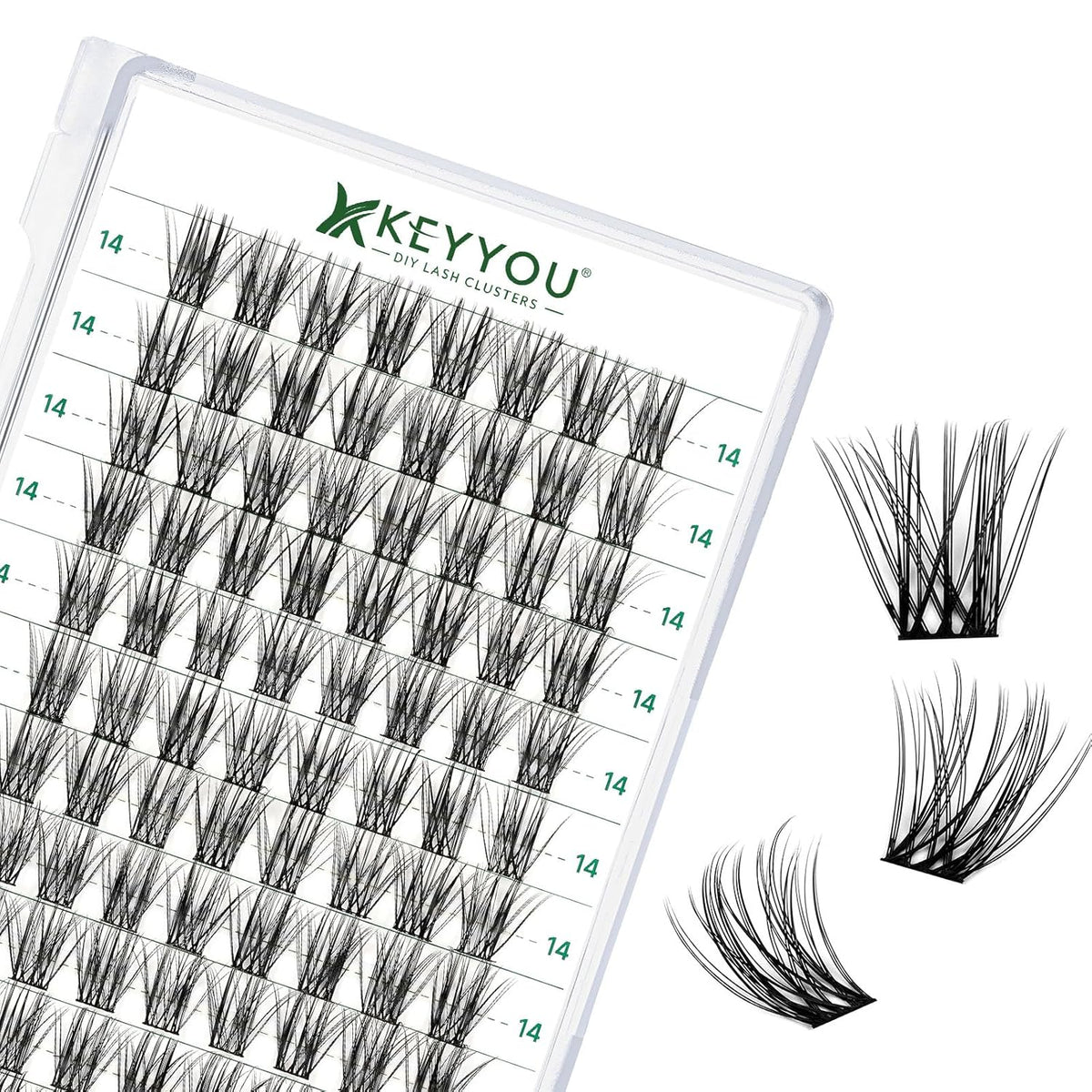 KEYYOU Volume Wispy Lash Extension 96pcs Individual Lashes D Curl 14mm Soft&Comfortable Easy DIY at