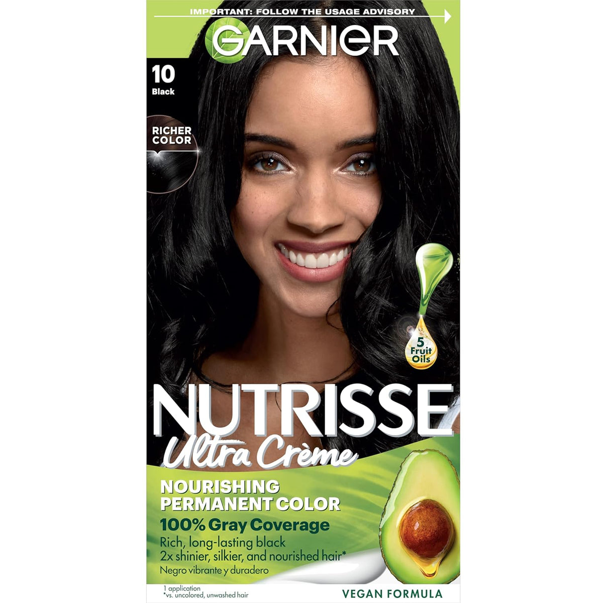 Garnier Hair Color Nutrisse Nourishing Creme, 10 Black (Licorice) Permanent Hair Dye, 1 Count