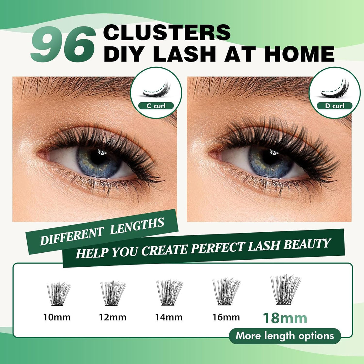 Lash Clusters,96 Pcs Cluster Lashes D Curl 14mm DIY Lash Extensions Eyelash Clusters,KEYYOU Volume
