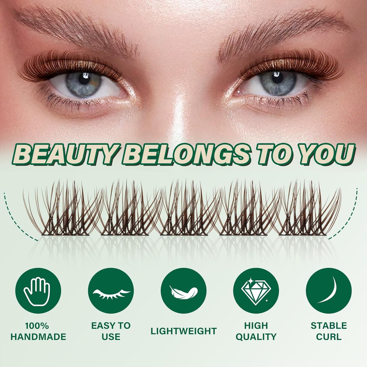 KEYYOU Brown Lash Clusters 144pcs Eyelash Clusters 8-18MIX D Curl Cluster Lashes Soft Wispy Lash
