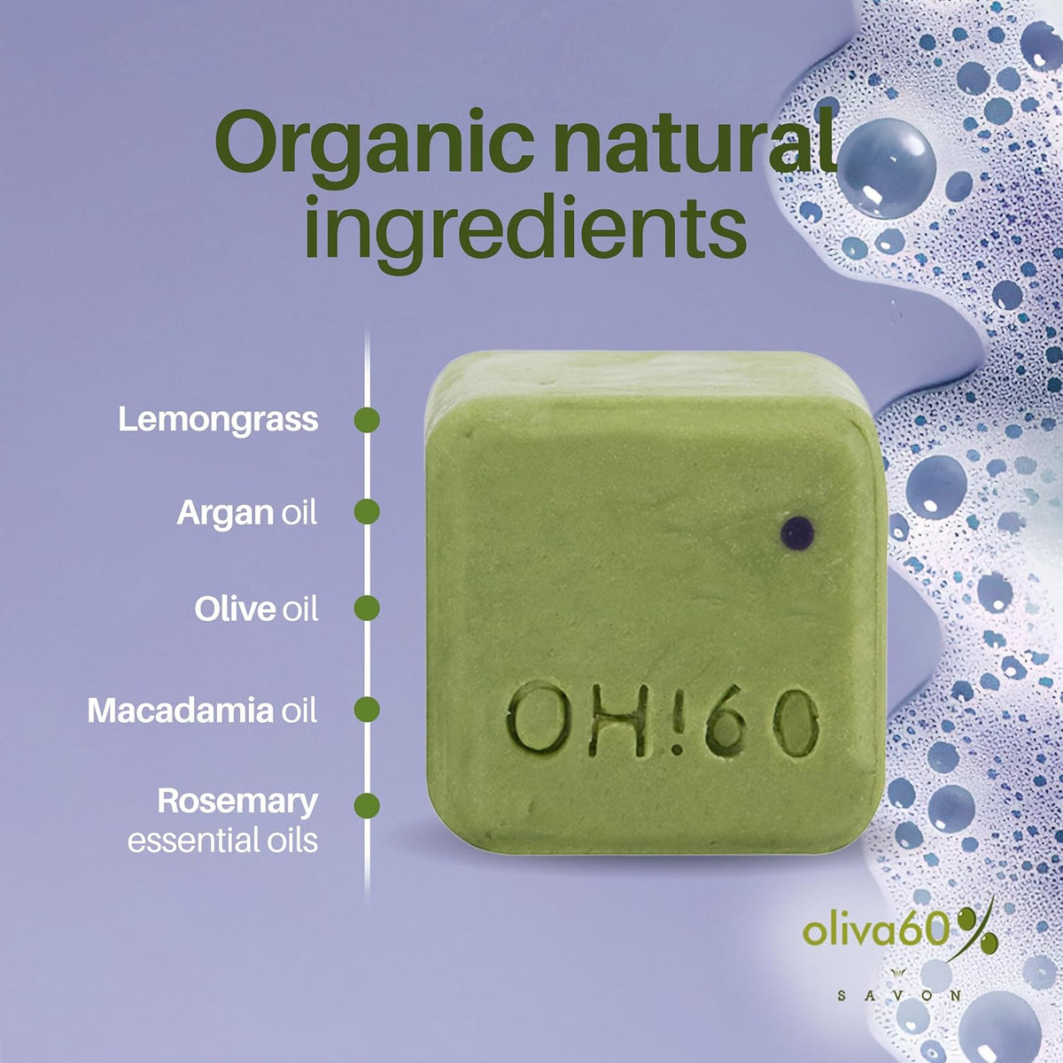 Shampoo Bar Lemongrass Rosemary - Olive, Argan, Macadamia Oil | Sulfate & Paraben Free | Organic