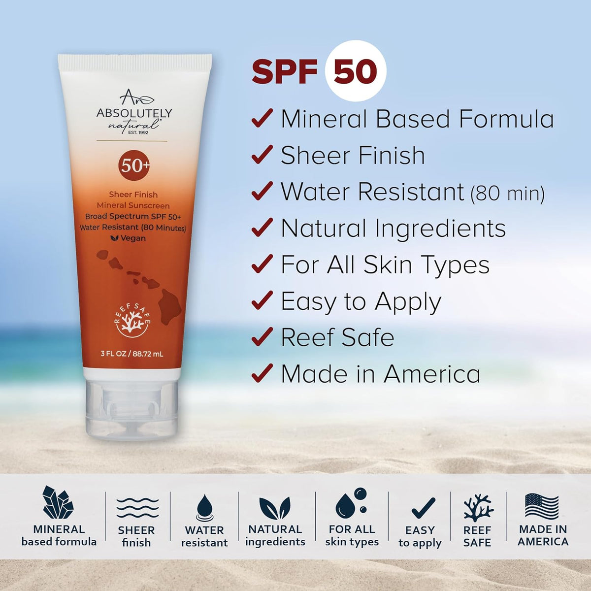 SPF 50+ Mineral Sunscreen Lotion - Anti-Aging Sunblock for Body & Face, Made with Rose Hips, Aloe