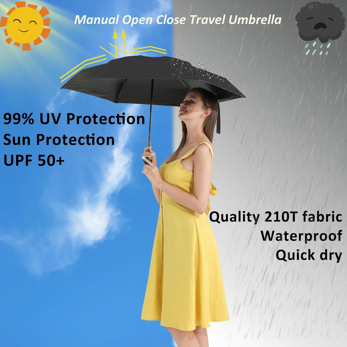 BAODINI Travel Essentials Mini Umbrella for Purse With Case Small Compact UV Sun Protection