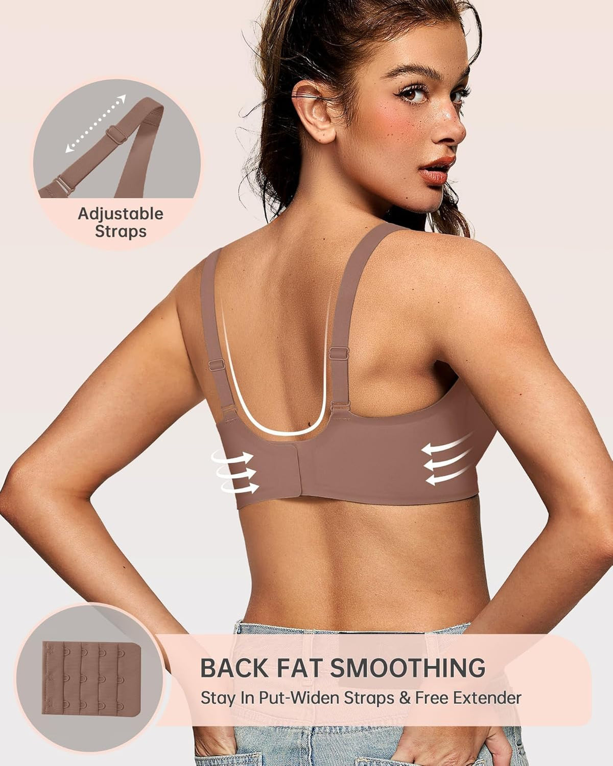 OEAK Womens Deep V Bras Wireless Comfortable Bra Supportive No Underwire Bras Tshirt Push Up
