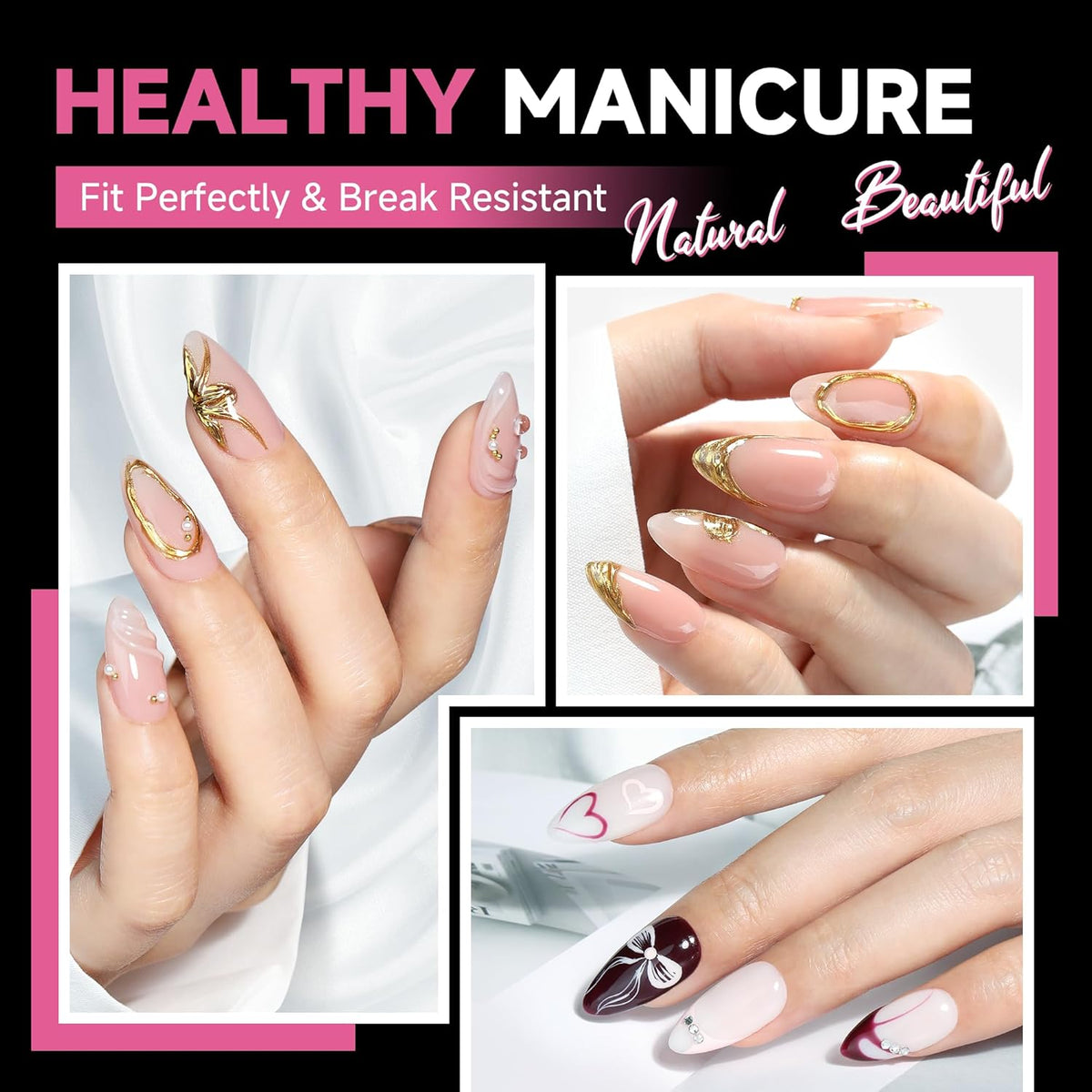 UNA GELLA 504Pcs Medium Pointed Almond Nail Tips, Pre-shape Almond Gel Nail Tips Half Matte Full