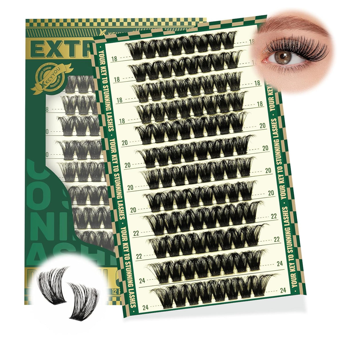 Lash Clusters 96pcs Eyelash Clusters D Curl 18-24MIX Cluster Lashes KEYYOU Volume Wispy Lash