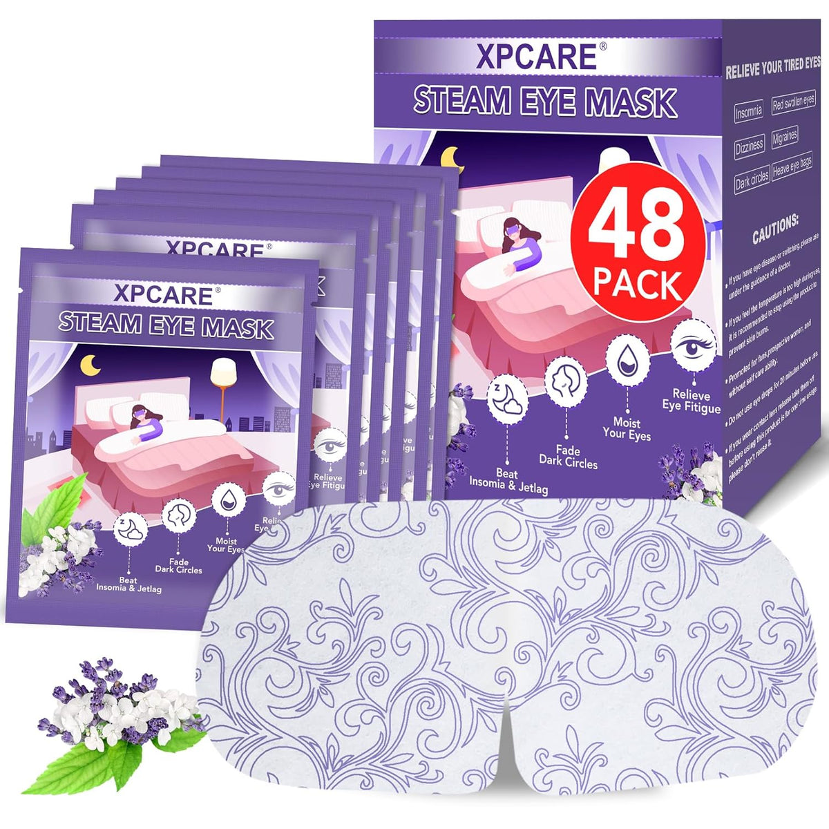 XPCARE 48 Pack Steam Eye Masks for Dry Eyes, Self Heated Steam Warm Eye Mask, Disposable Heated Eye