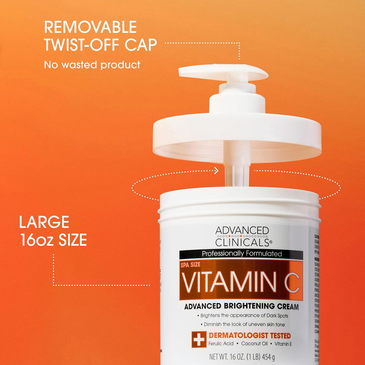 Advanced Clinicals Brightening Vitamin C Body Cream + Potent Vitamin C Face Moisturizer Gel Cream