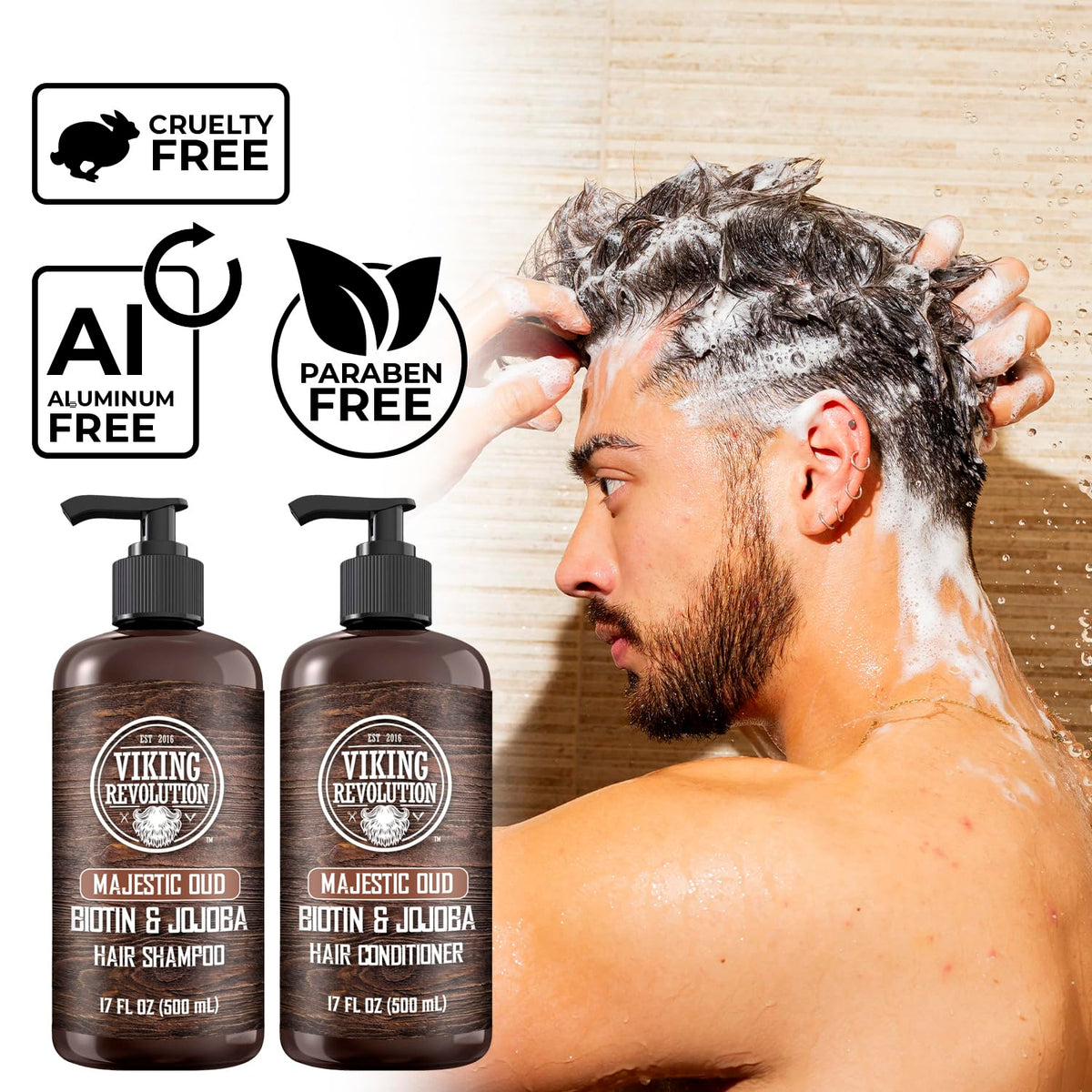 Viking Revolution Majestic Oud Mens Shampoo and Conditioner Set with Biotin and Jojoba Oil