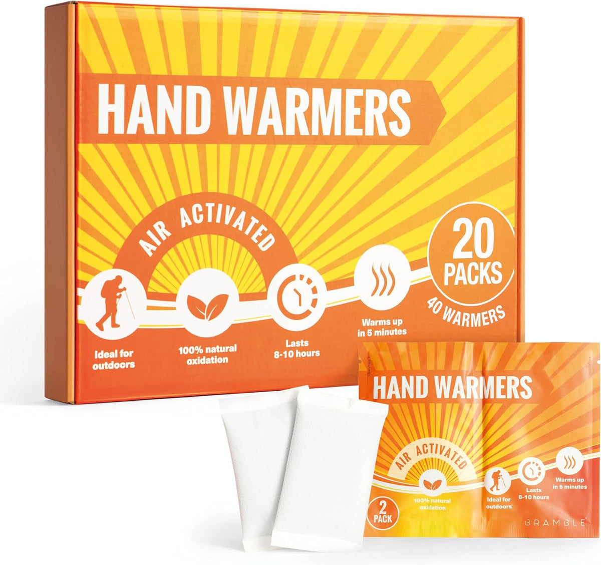 Bramble Hand Warmers Disposable Value Pack (2 Warmers per Pack) Pocket Warmers for Hiking, Outdoor