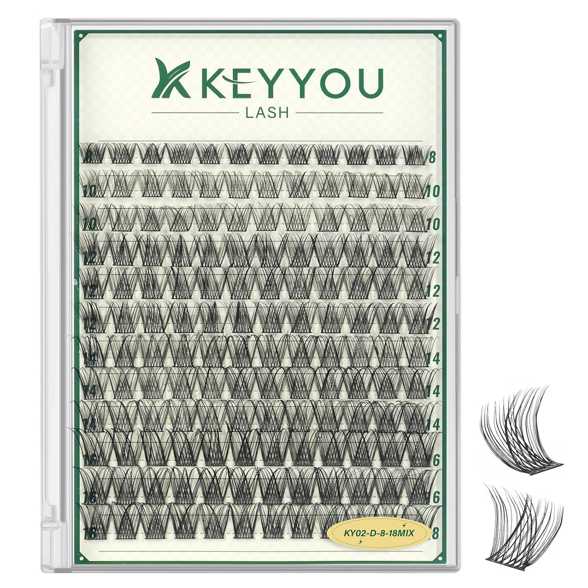 KEYYOULASH Lash Clusters Manga Lash Extension D Curl 144pcs 8-18mm Wispy Eyelash Clusters Natural