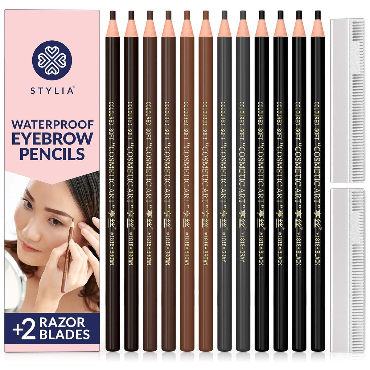 Stylia Waterproof Eyebrow Pencils For Women – Long-Lasting Microblading Supplies Brow Pencil