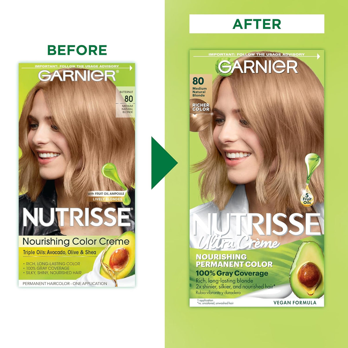 Garnier Hair Color Nutrisse Nourishing Creme, 80 Medium Natural Blonde (Butternut) Permanent Hair