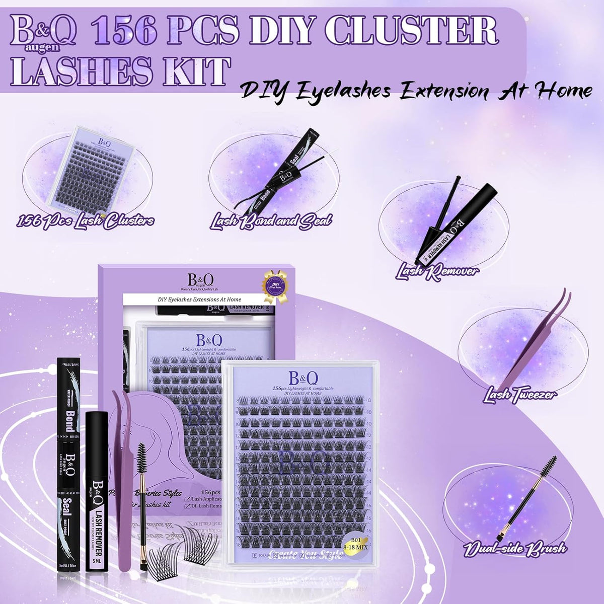 Lash Extension Kit B01 Eyelash Extension Kit B&Qaugen DIY Lash Extension Kit 156 PCS Lash Clusters
