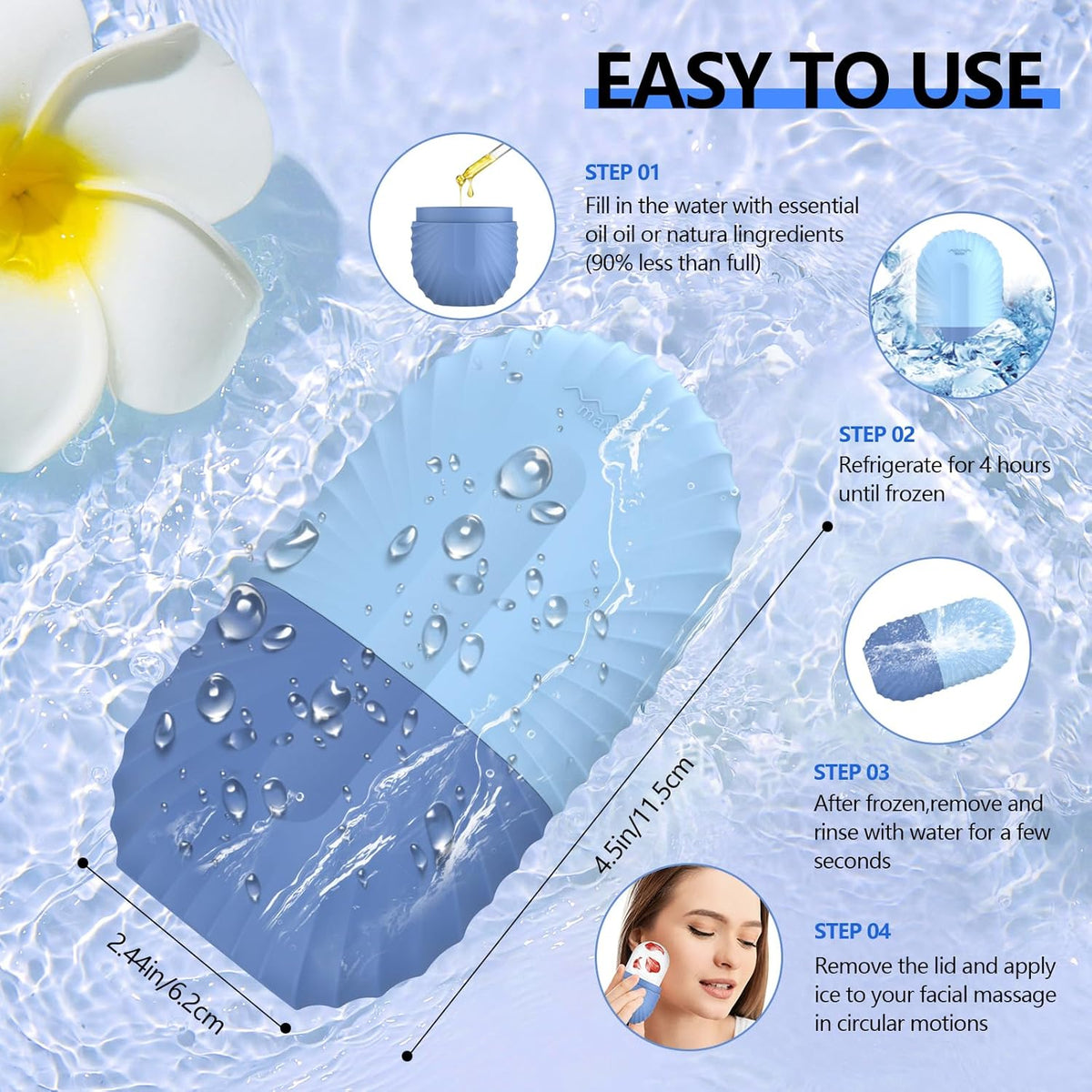 2pcs Ice Roller for Face and Eye, Silicone Ice Facial Roller Ice Holder, Face Ice Mold Skin Care