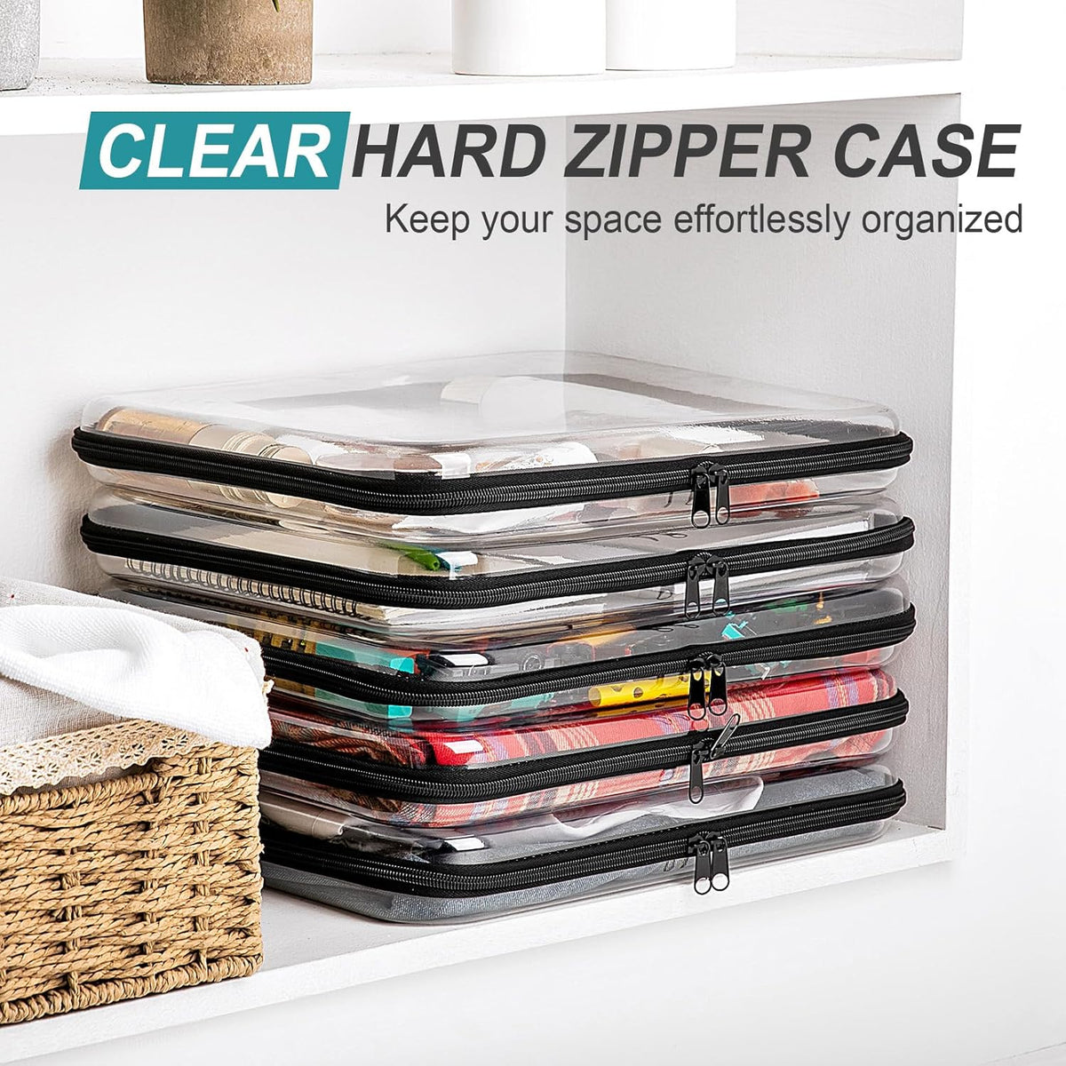 Sanwuta 6 Pcs Clear Hard Zipper Case Pencil Pouches Hard Plastic Zipper Pouches Makeup Bag