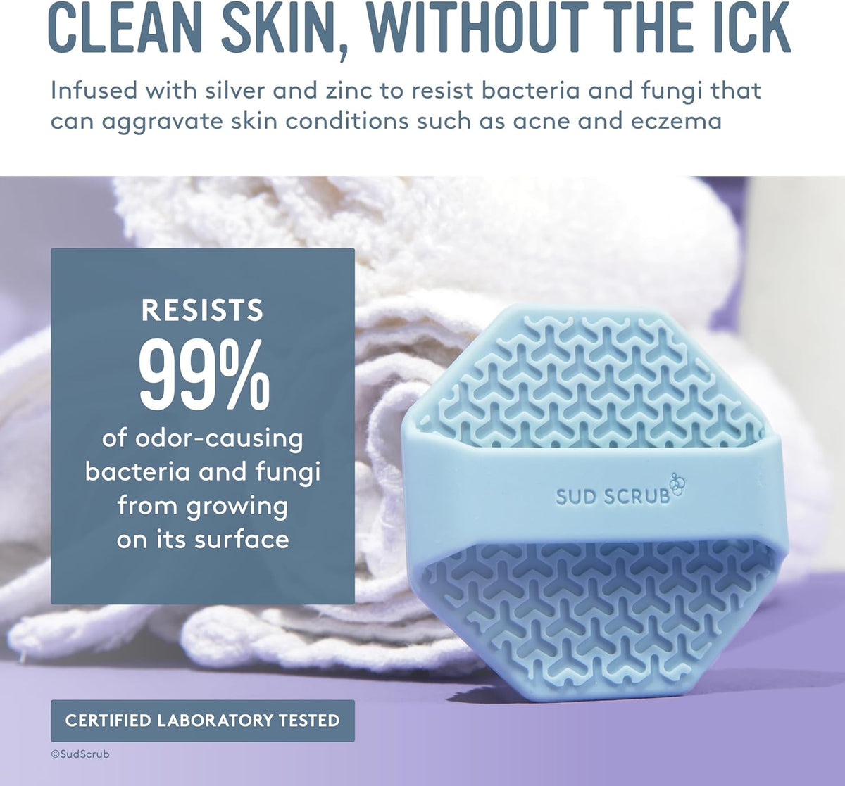 Sud Scrub® Antimicrobial Silicone Face Scrubber, 1 Pack, Gentle Face Exfoliator for Sensitive Skin