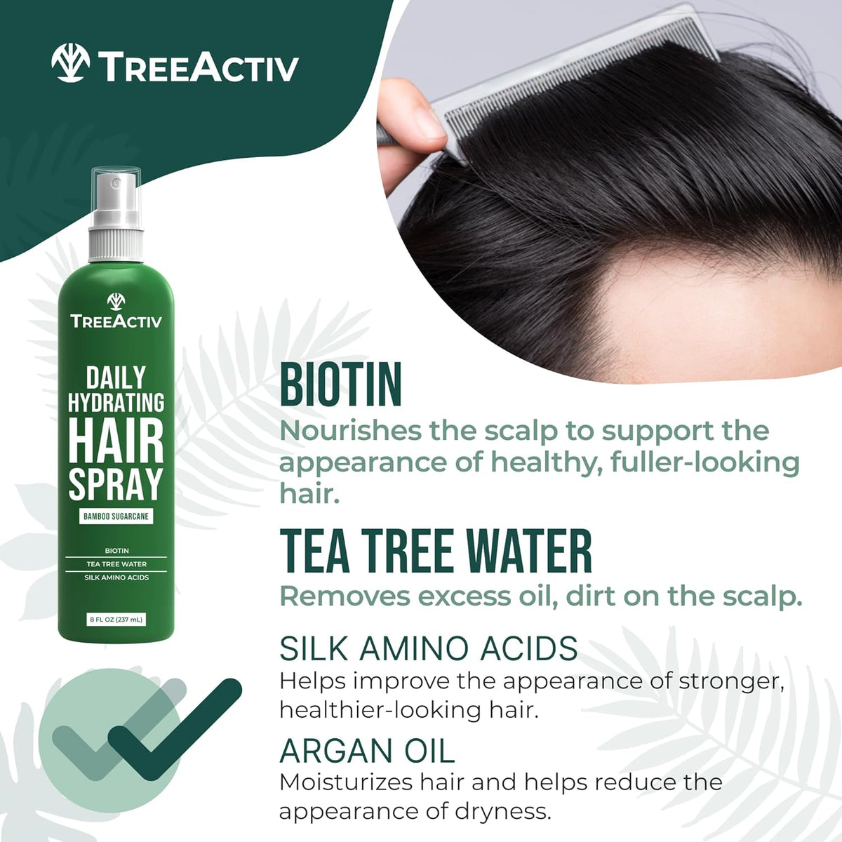 TreeActiv Hair Growth Daily Nourishing Spray with Biotin and Argan Oil - Fuller Hair for Women and