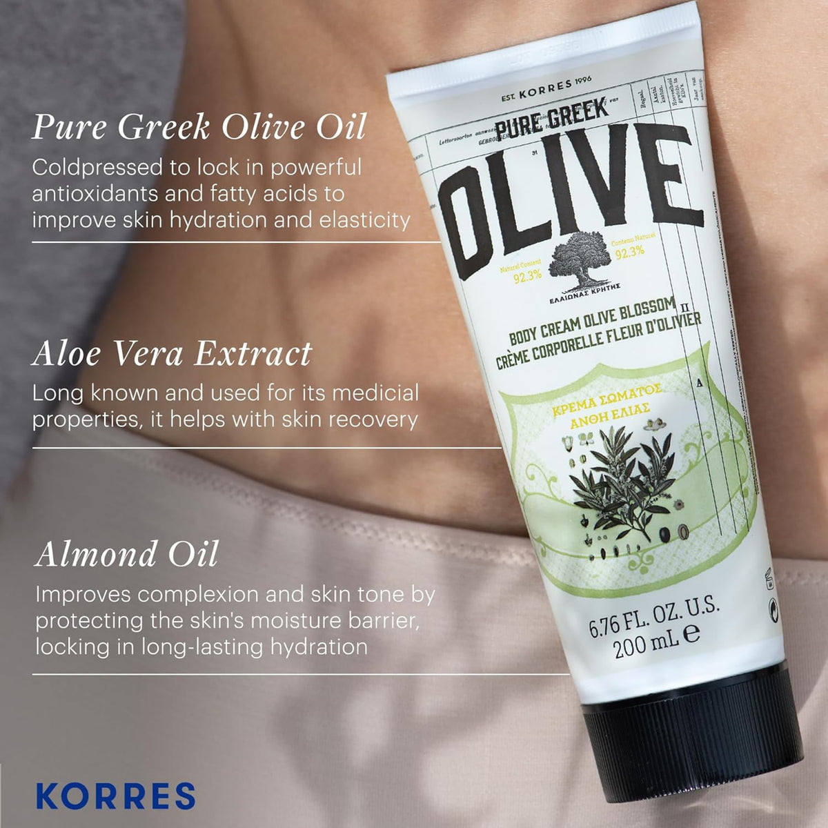 KORRES Olive Body Lotion for Dry Skin Moisturizer Cream with Vitamin E, Aloe and Pure Greek Olive