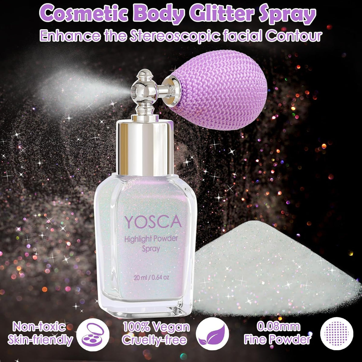 Yosca Body Glitter Spray, 30ML Loose Body Shimmer Powder Iridescent Hair Spray White Glitter