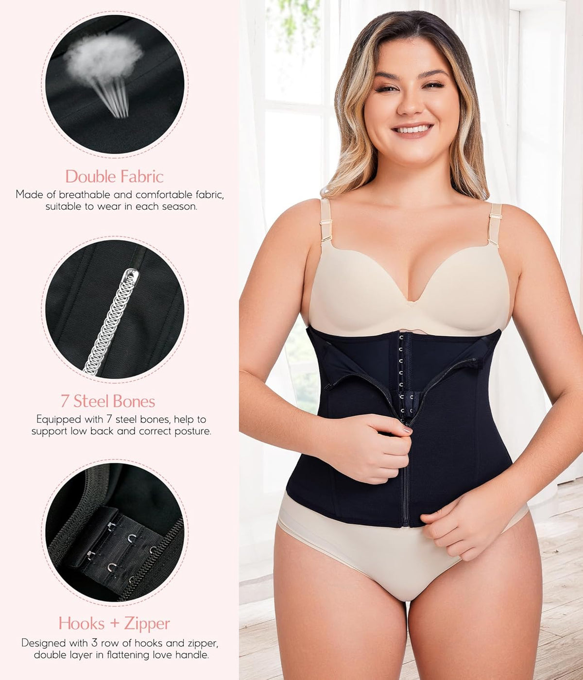 MERYOSZ Waist Trainer Corset Zipper Tummy Control Shapewear Breathable Waist Cincher for Women Body