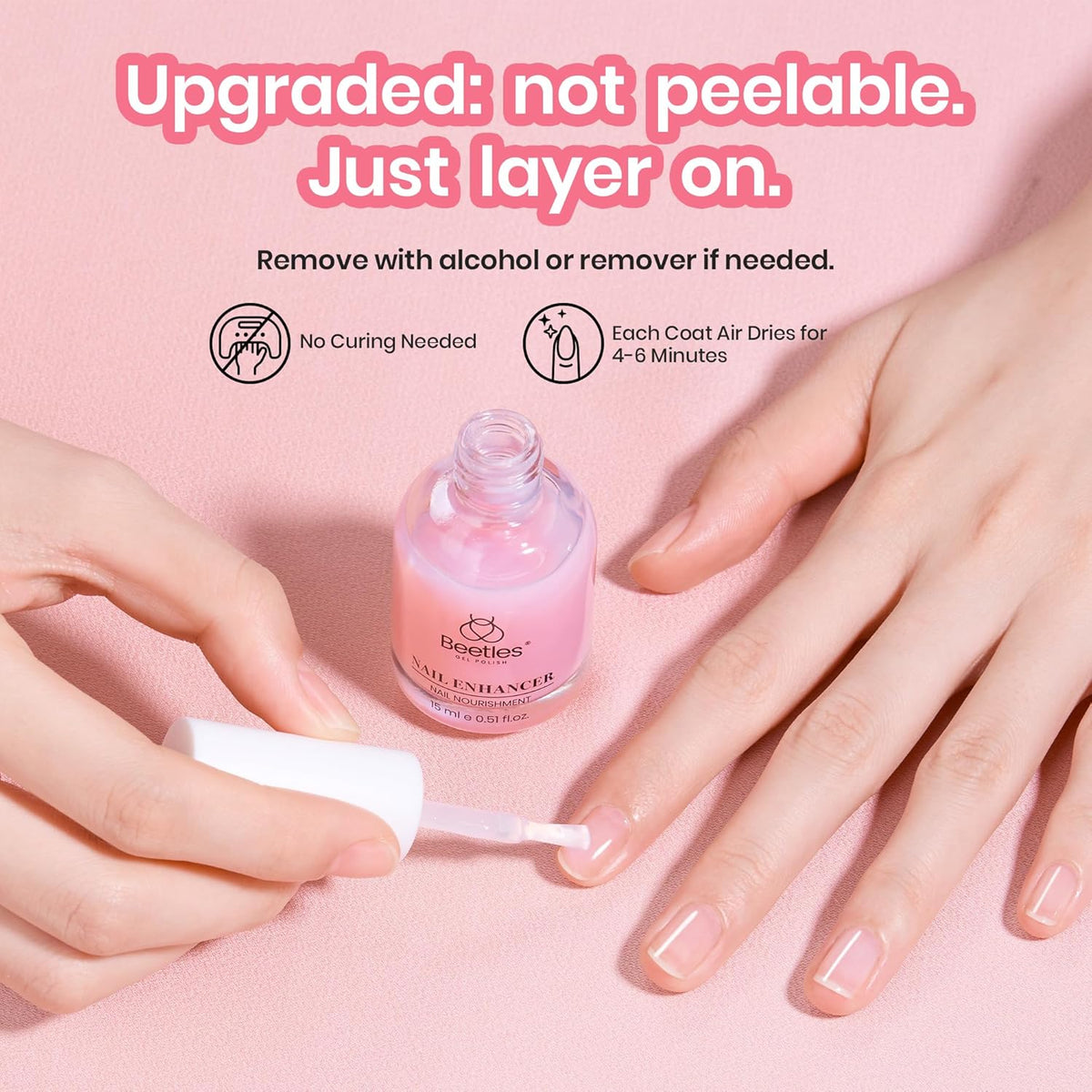 Beetles Nail Strengthener, Air Dry Pink Neutral Nail Polish Strengthener and Growth Nail Growth