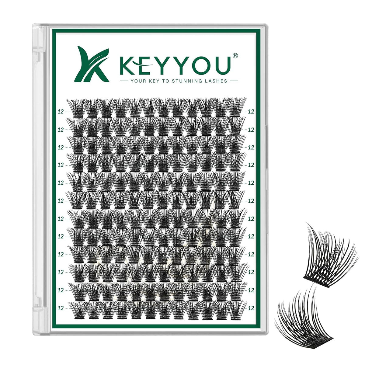 KEYYOU Lash Clusters 144pcs Individual D Curl 10mm Air Touch Cluster Lashes Super Lightweight Soft