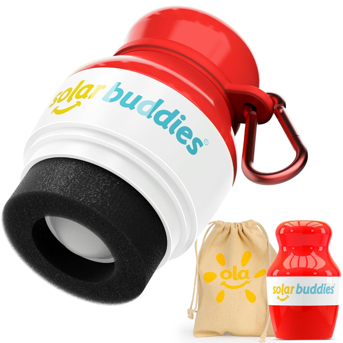 Solar Buddies Bag Bundle & Carabina Clip - Full Red - Refillable Roll on Sponge Sunscreen, Suncream