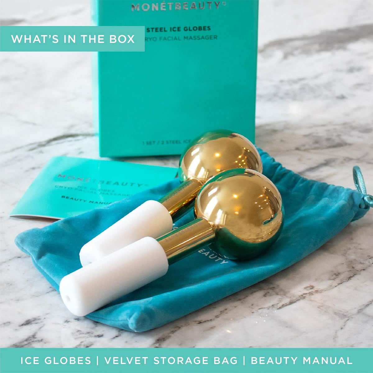 Stainless Steel Ice Globes for Facials (Gold), Durable Cryo Globes Instantly Reduce Puffiness