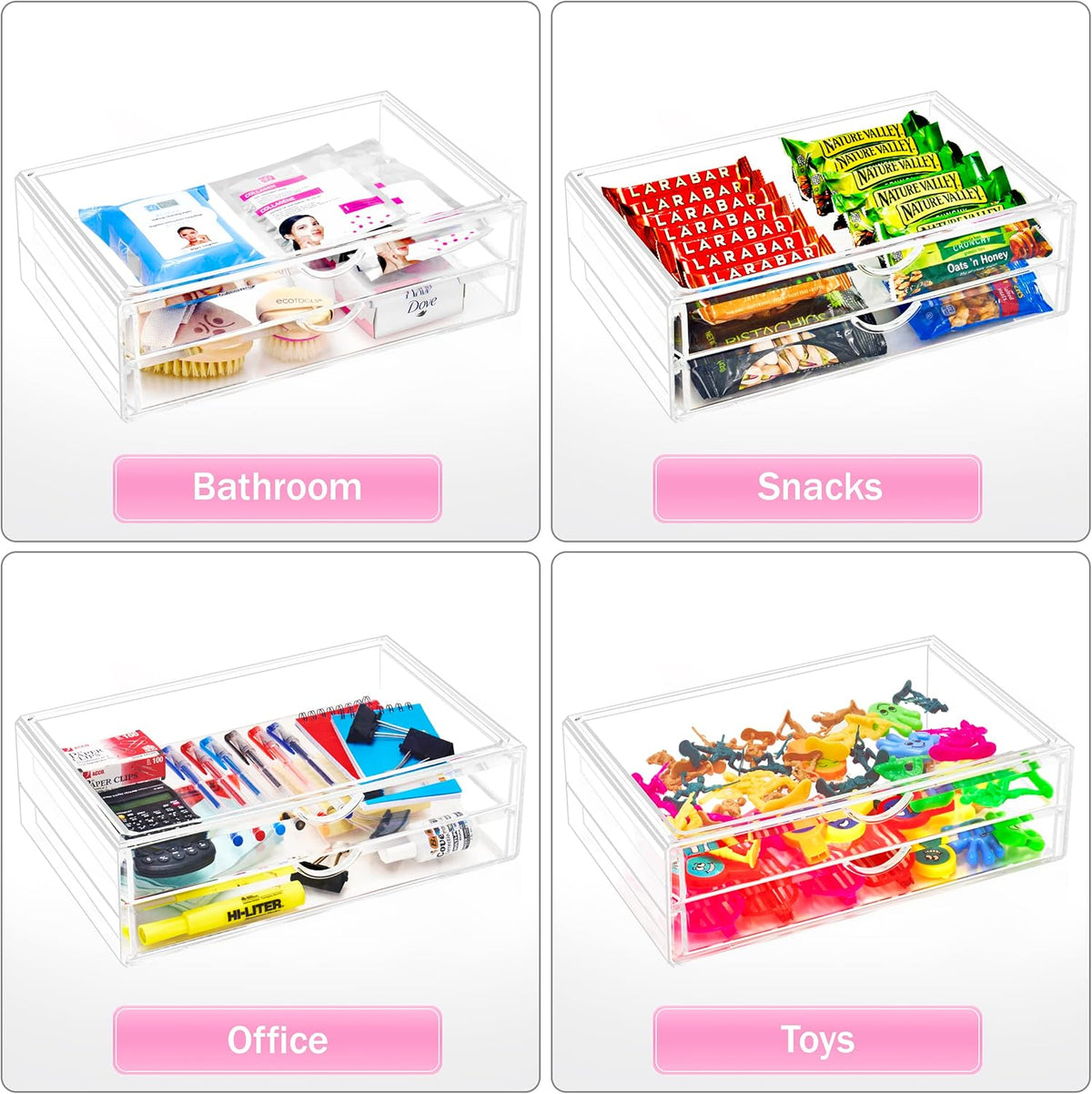 Sorbus Large Stackable Acrylic Drawers - 2 Clear Storage Drawers for Organizing Make up, Nail