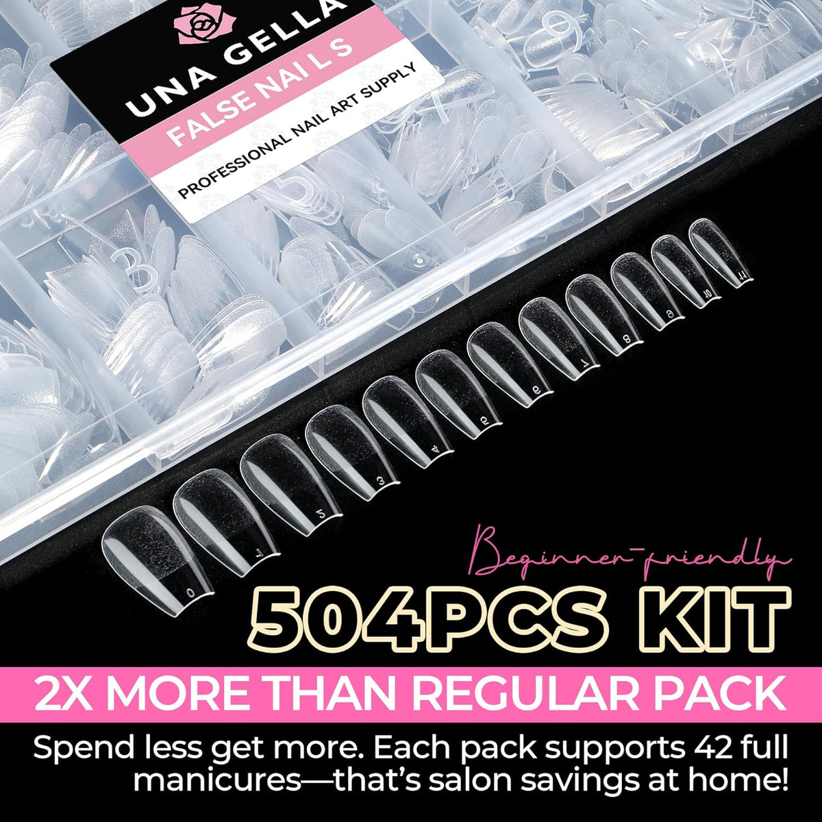 UNA GELLA Short Coffin Nails Tips, 504pcs No c Curve short Coffin Gel Press On Nails Pre Etched For