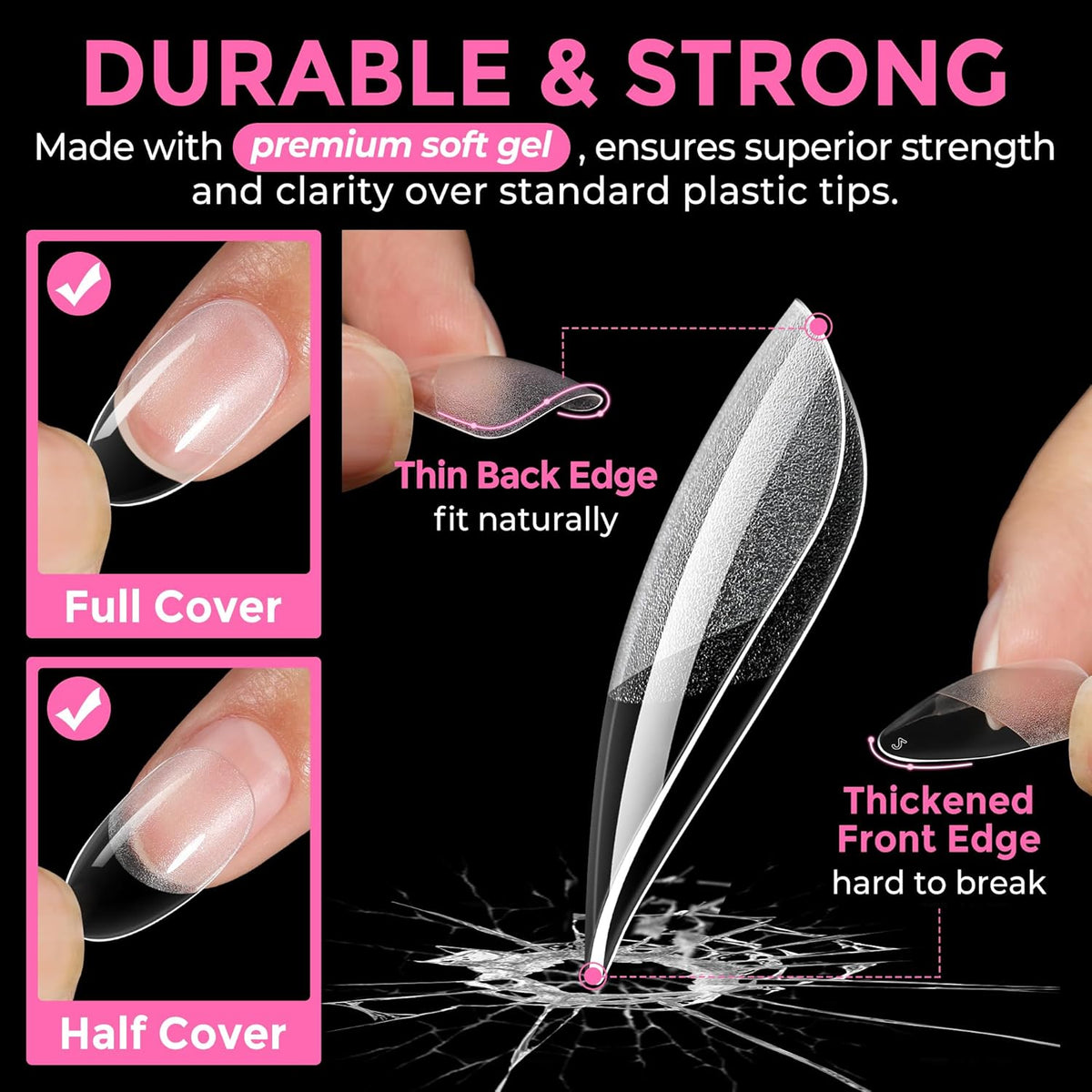 UNA GELLA Medium Oval Fake Nails Pre-Shape 216pcs Round Gel Nail Tips Press on Nails for Full Cover