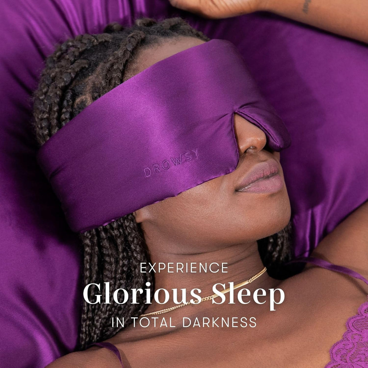 DROWSY Silk Sleep Mask. Face-Hugging, Padded Silk Cocoon for Luxury Sleep in Total Darkness.