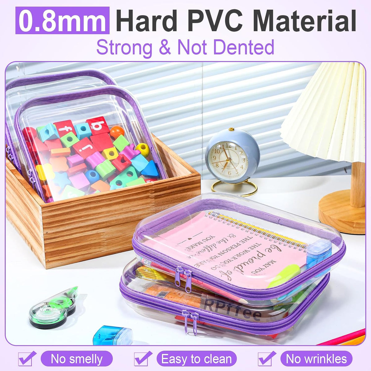 Sanwuta 6 Pcs Clear Hard Zipper Case Pencil Pouches Hard Plastic Zipper Pouches Makeup Bag