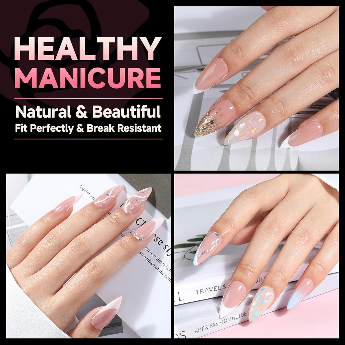 UNA GELLA Medium Stiletto Gel Nail Tips Halloween Full Cover 216Pcs Almond Shape Nails Tips