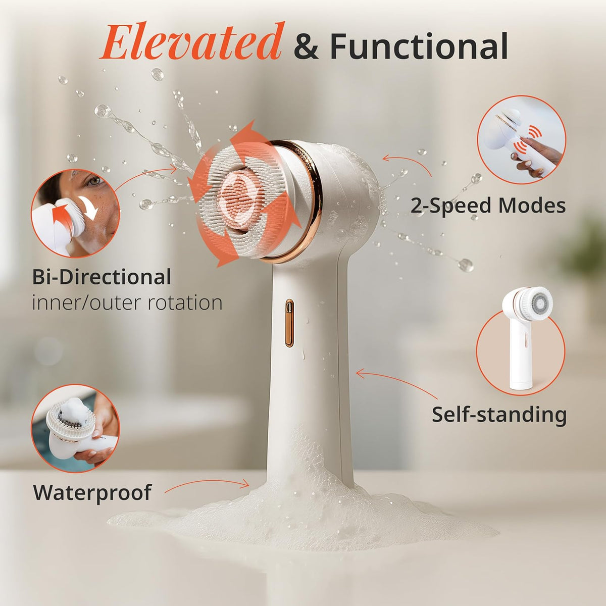 Vanity Planet Raedia 2.0 Facial Cleansing Brush, 4 Interchangeable Brush Heads, White - Daily