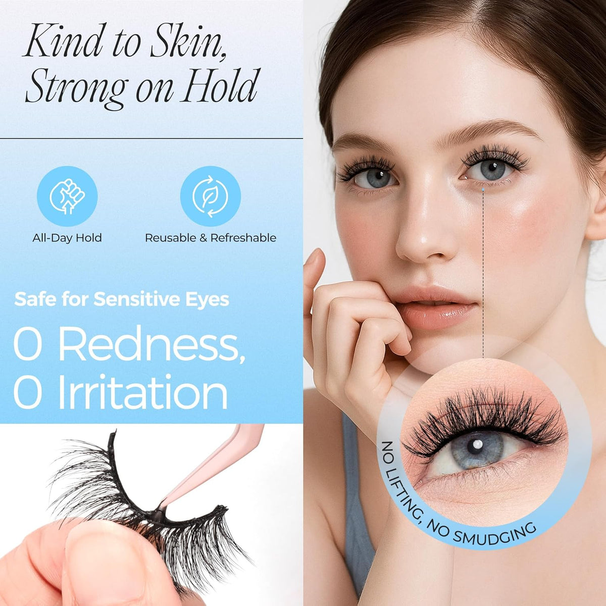 LASHVIEW Self Adhesive Eyelashes 5 Pairs Cat Eye Wispy Self-adhesive False Lashes Reusable Natural