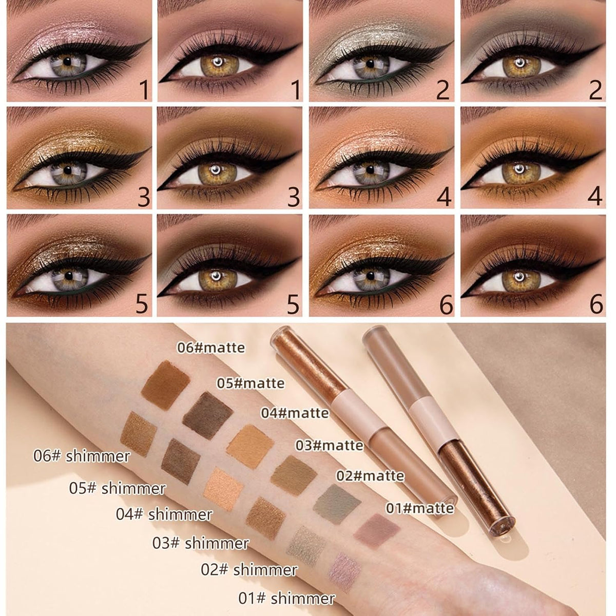 Dark Brown Liquid Eyeshadow Bronze Matte Metallic Double Ended Glitter Eyeshadow Sticks For Eyes