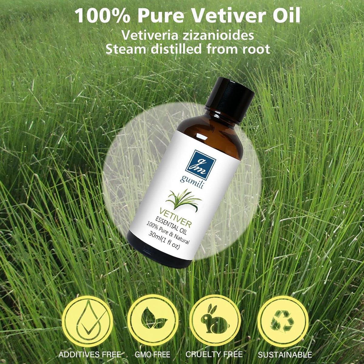 Vetiver Essential Oil 1 Oz - 100% Pure & Natural Vetiver Oil for Diffuser, Aromatherapy, Skin