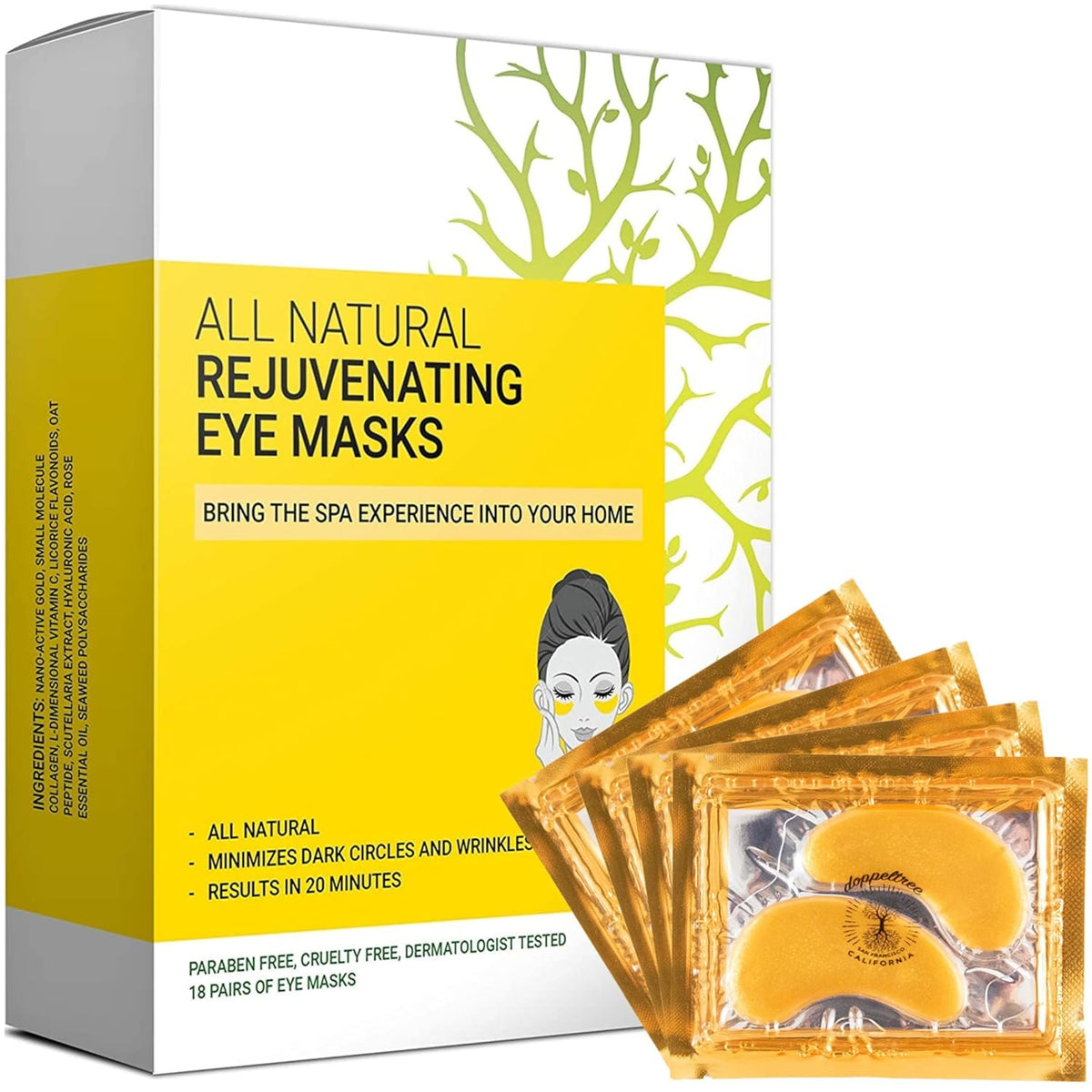 Under Eye Patches & Masks (18 Pairs) - All Natural Anti Aging Treatment for Bags, Puffiness
