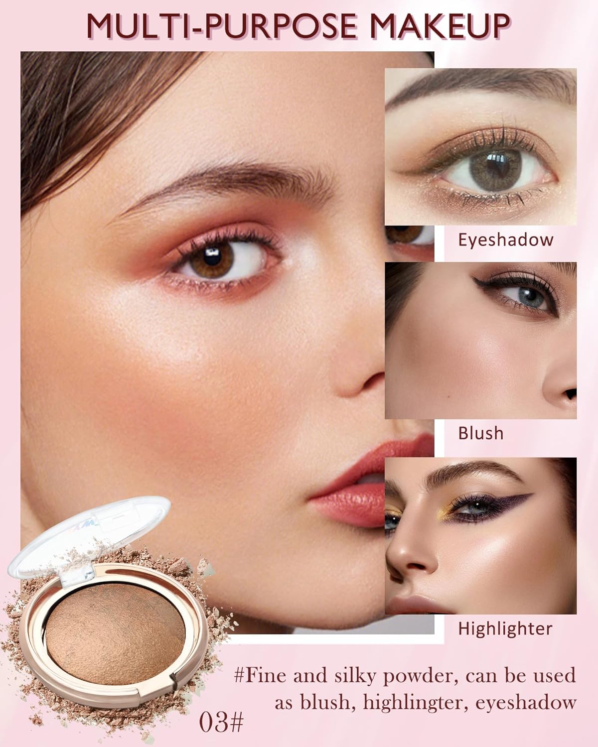 Baked Powder Blush, Glow Marbleized Blusher Powder Palette,Lightweight Shimmery face Blush for