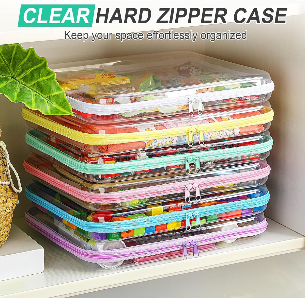 Sanwuta 6 Pcs Clear Hard Zipper Case Pencil Pouches Hard Plastic Zipper Pouches Makeup Bag