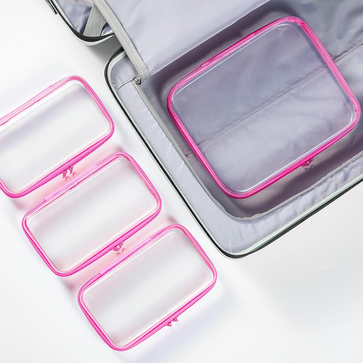 4 pcs Clear Zipper Pouches, Hard Shell Zipper Case, Makeup Organizer Travel Toiletry bag, Diaper