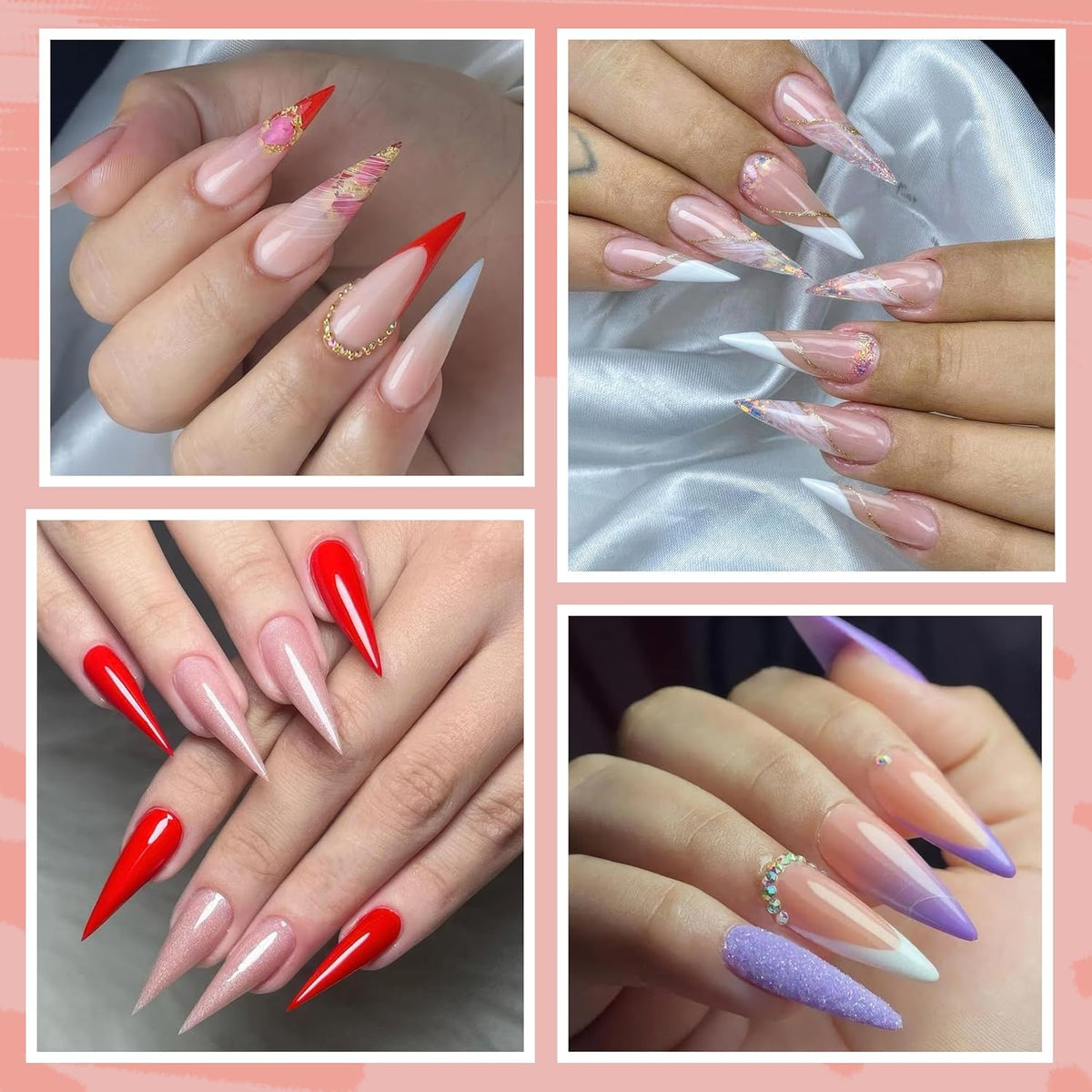 UNA GELLA Clear Stiletto Nails Tips Half Cover Stiletto Gel Nail Tips 216pcs Almond Shape False