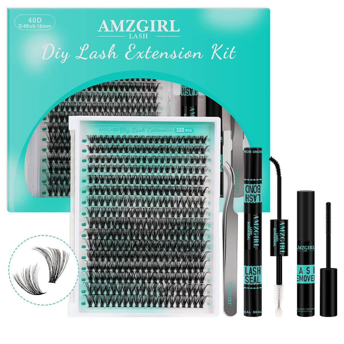 Lash Extension Kit 320Pcs,DIY Individual Lashes Clusters Kit,Lash Bond And Seal,Lash Remover For