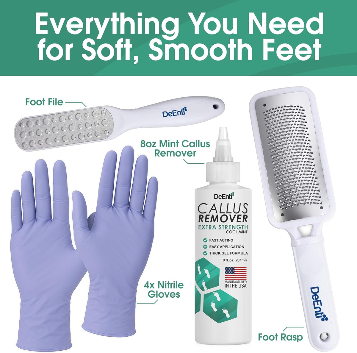 DeEnti Callus Maintenance Pack, Bundle Includes Mint Scented Callus Remover, Metal Foot Rasp, Foot