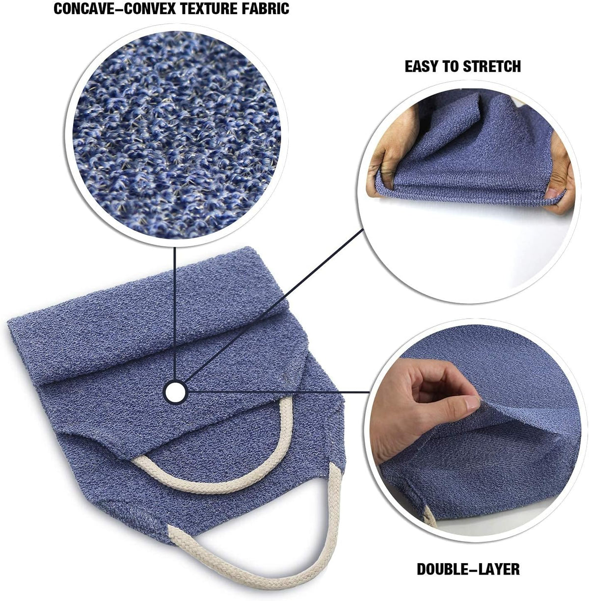 Evridwear Exfoliating Back Scrubber for Shower - Double-Sided Body Scrubber with Handles, Deep