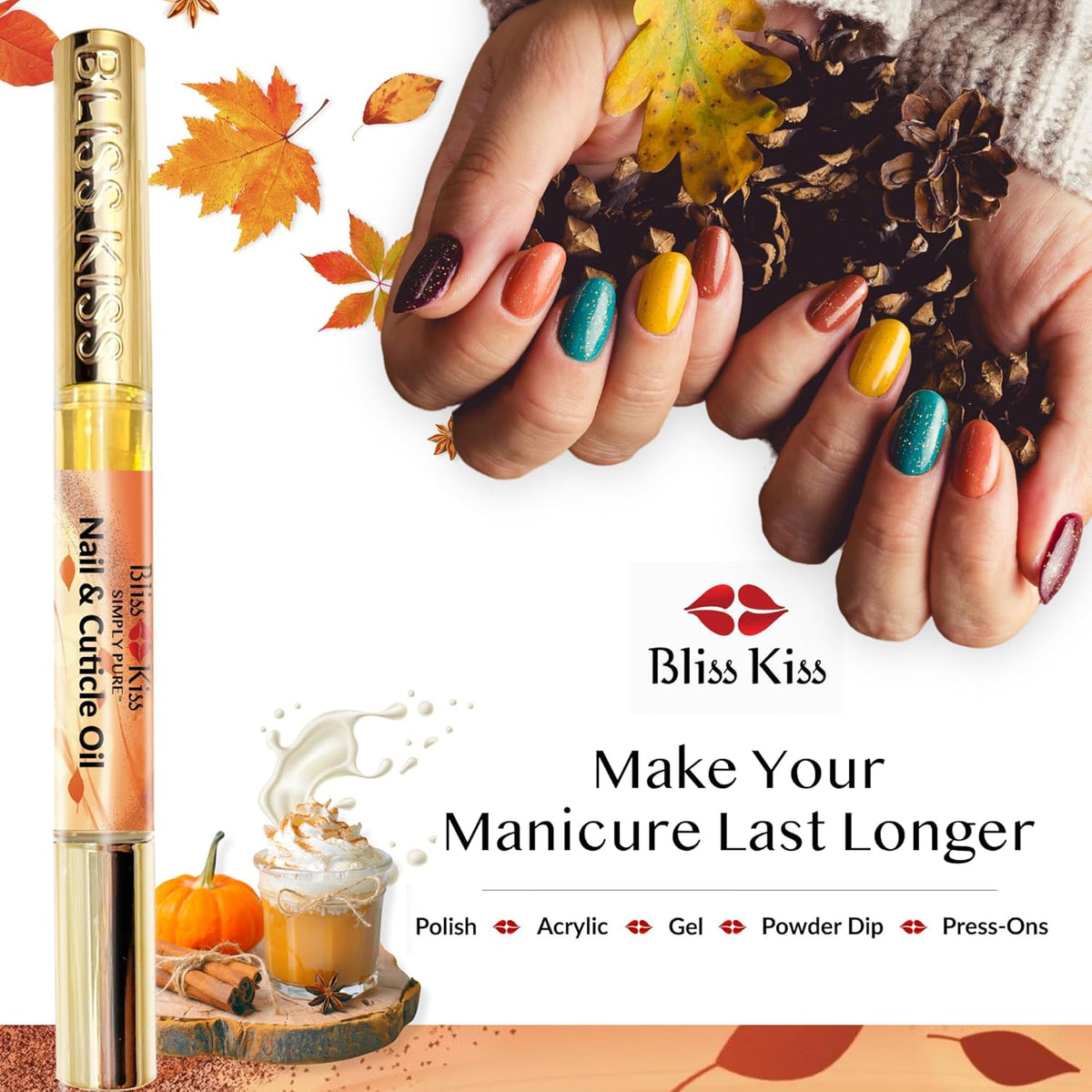 Bliss Kiss | 4 Pumpkin Spice Latte Scent Nail | Oil Cuticle Pen w/Vitamin E & Jojoba⏤Nail
